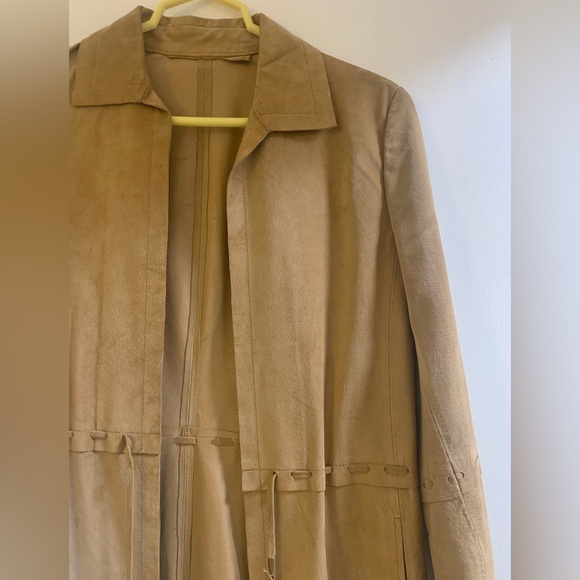 1970s Vintage Tan Suede Leather Trench Coat Jacket Mod Small Medium - Picture 2 of 9